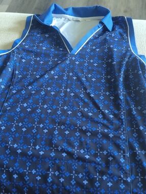 Lady Hagen Blue Patterned Sleeveless Polo Top